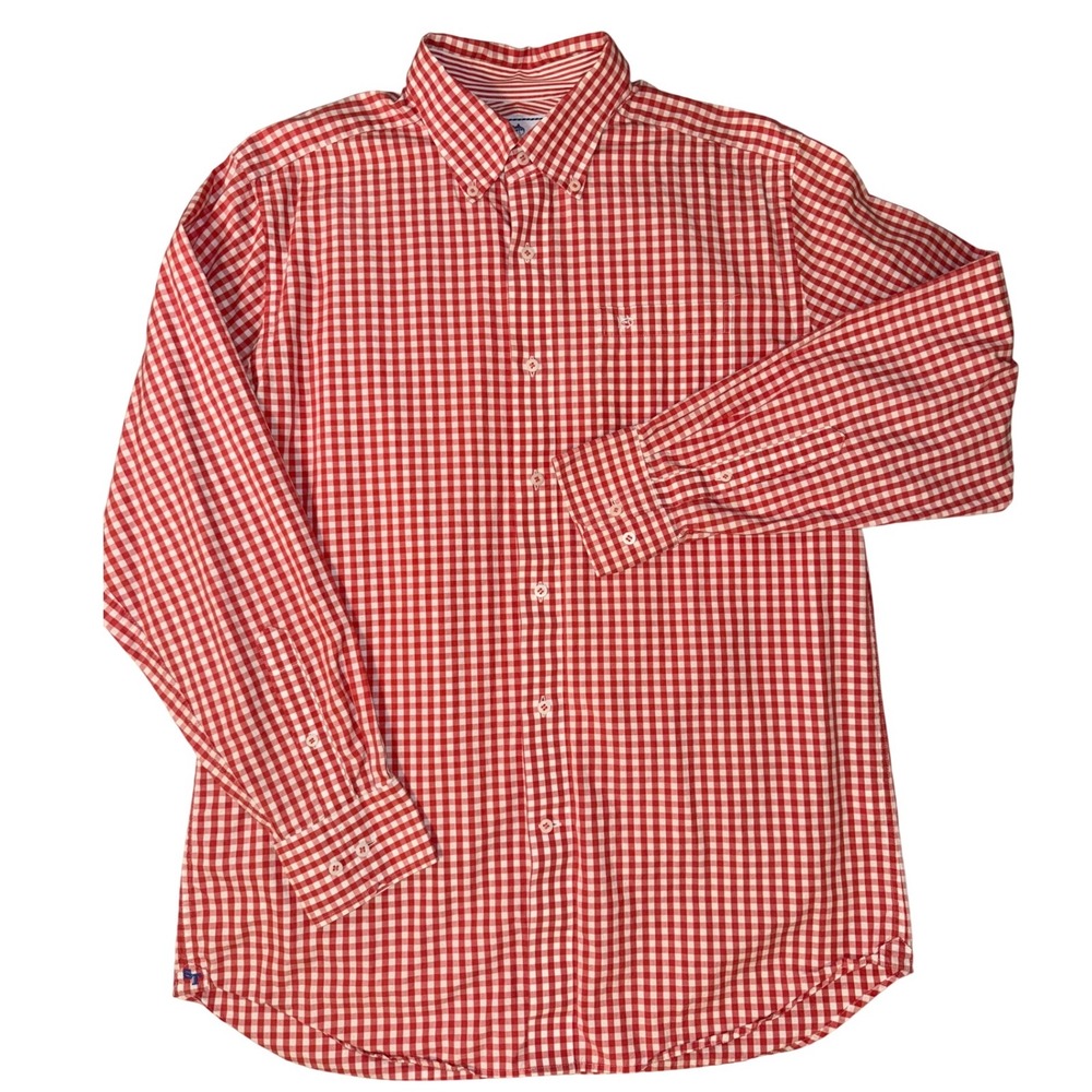Southern Tide‎ Mens Coral White Gingham Classic Fit Button Down Shirt Size M